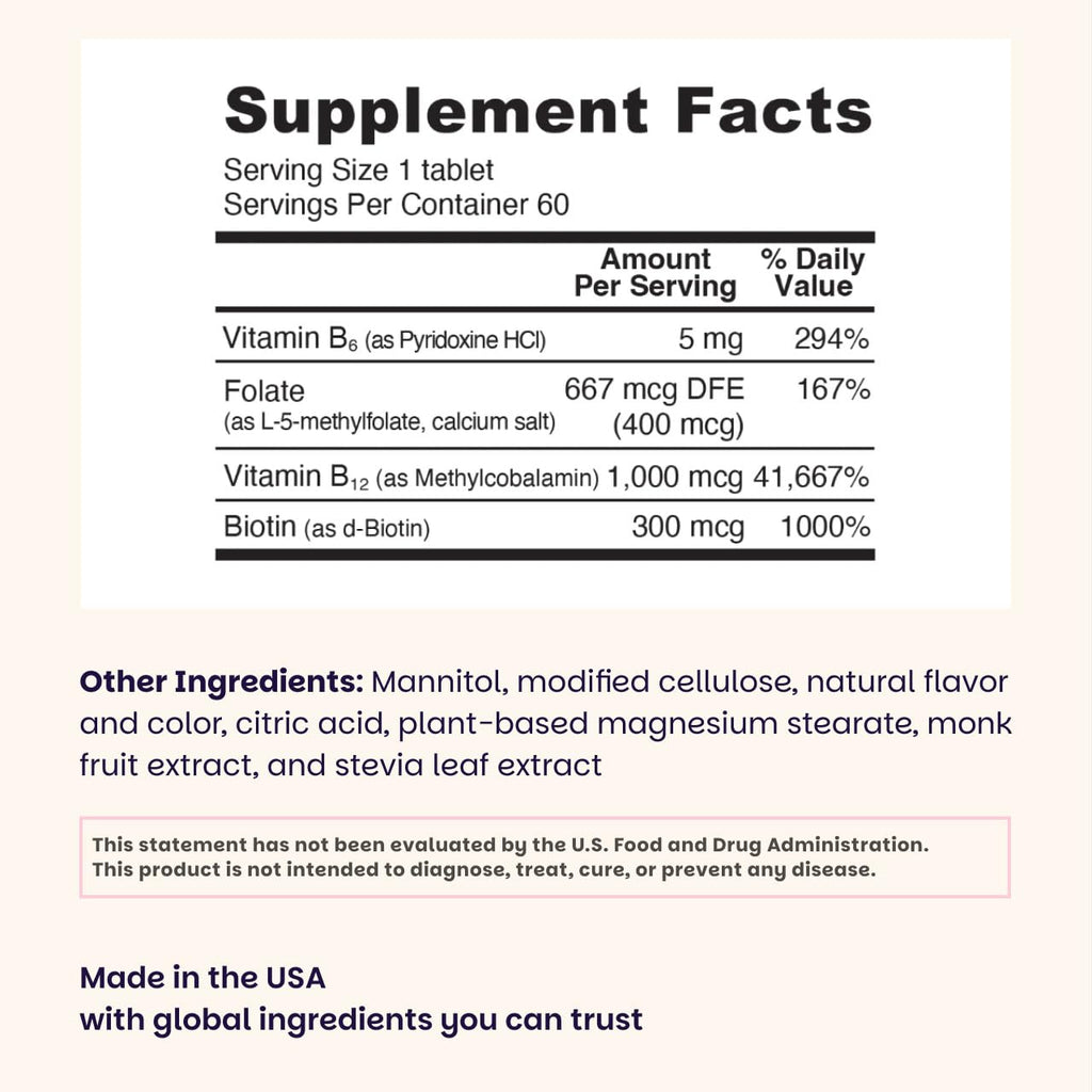 EZ Melts methylated B12 folate biotin cherry berry tablets packaging