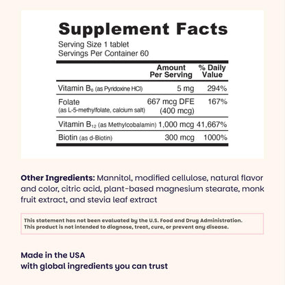 EZ Melts methylated B12 folate biotin cherry berry tablets packaging
