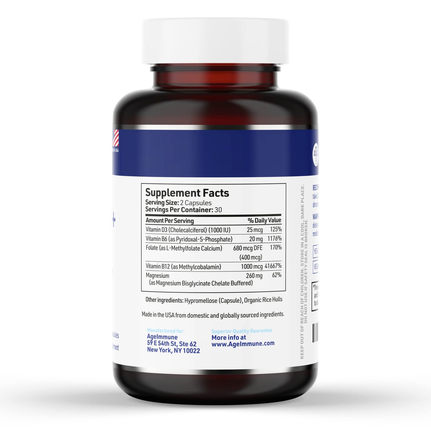 AgeImmune Brilliant B Plus supplement label displaying active methylated ingredients
