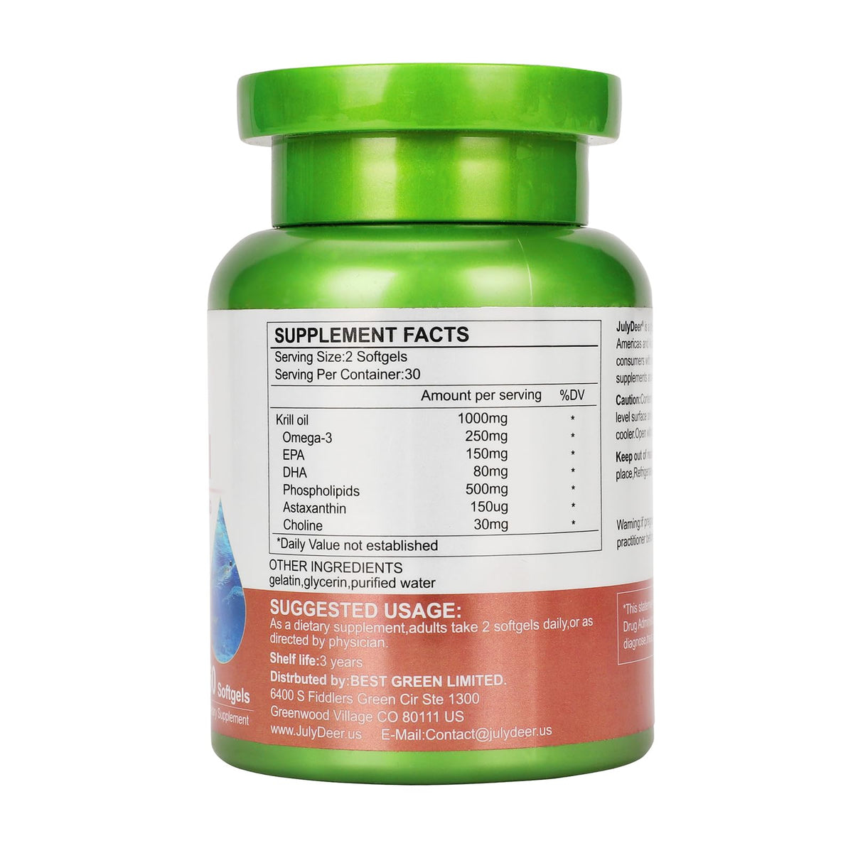JulyDeer krill oil 1000mg supplement facts label close-up