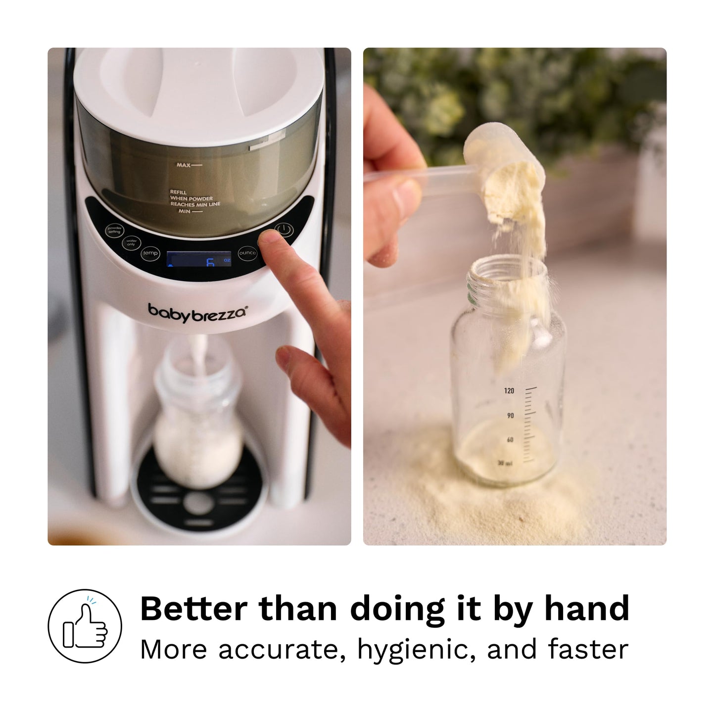 Baby Brezza bottle maker dispensing 10 Ounces of warm formula milk