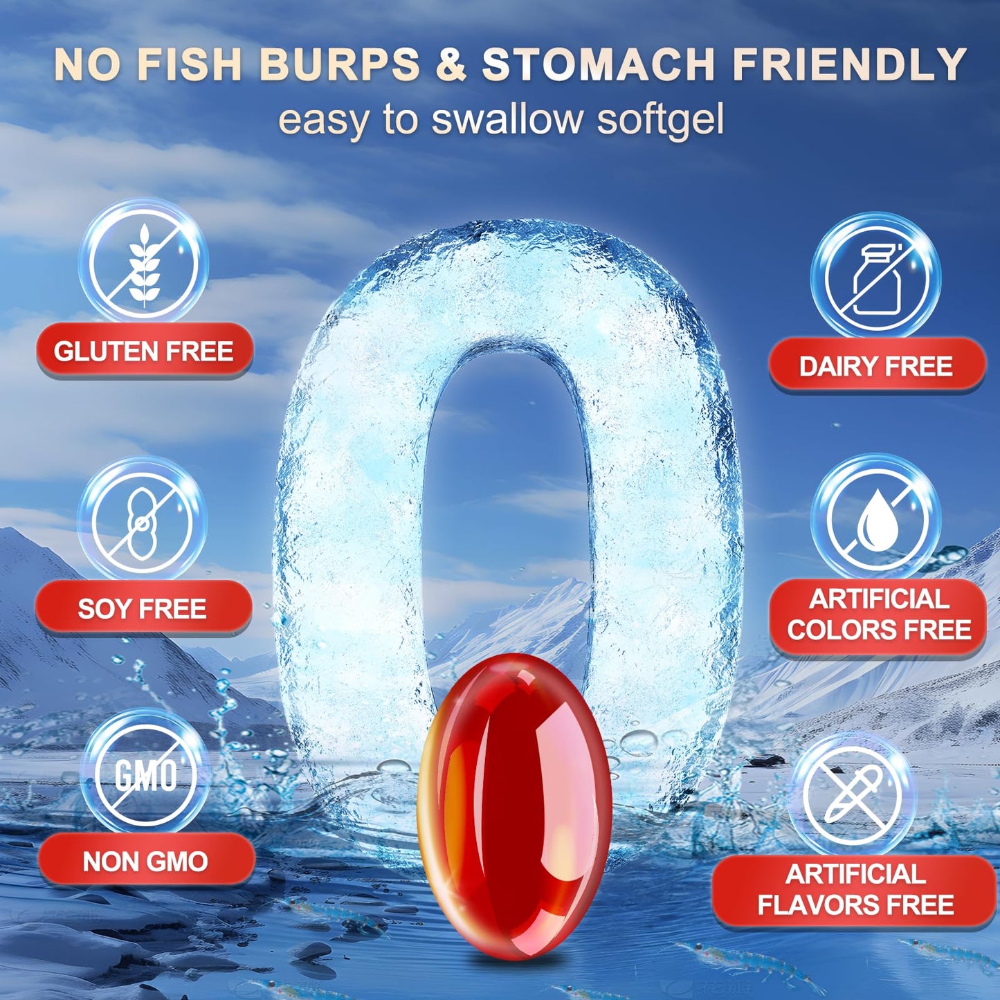 Side angle view of Zebora premium imported USA krill oil omega three softgels premium packaging
