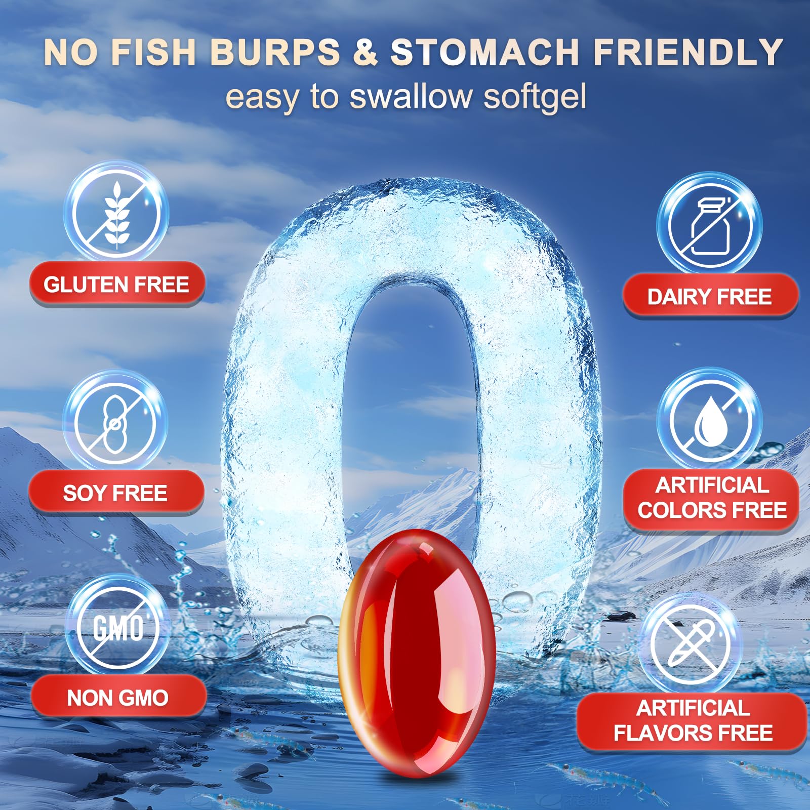 Side angle view of Zebora premium imported USA krill oil omega three softgels premium packaging