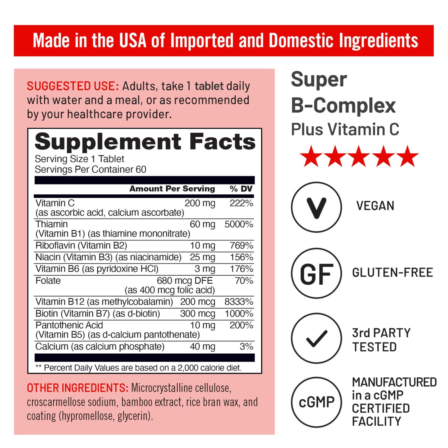 Premium imported Vitamin B complex sixty tablets container highlighting cell energy metabolism benefits