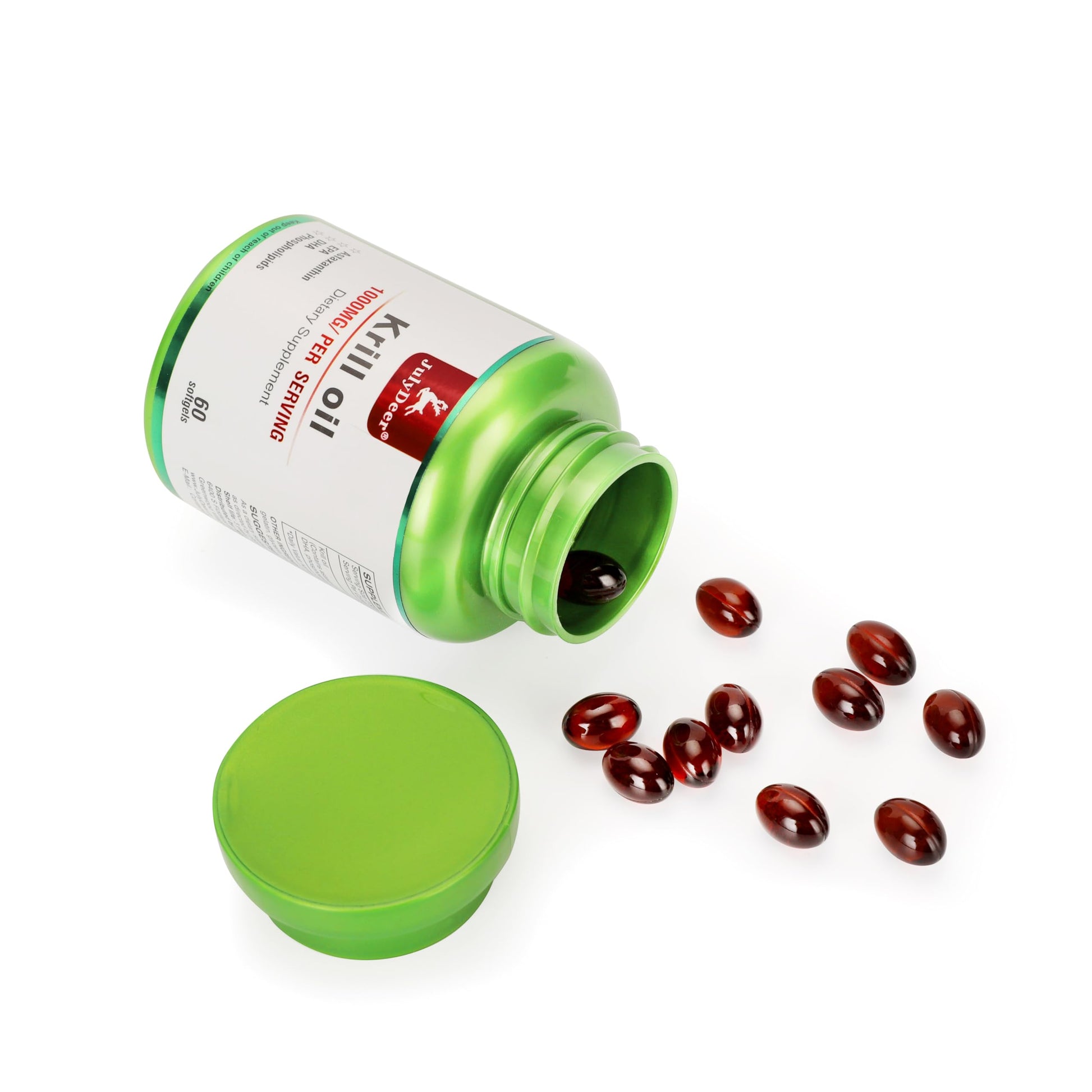 JulyDeer genuine USA imported krill oil capsules packaging for joint and brain support.