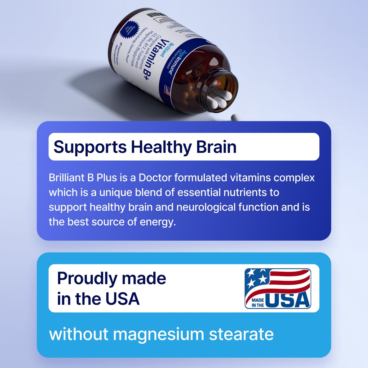 Authentic AgeImmune dietary vitamins container for nervous system and mood balance