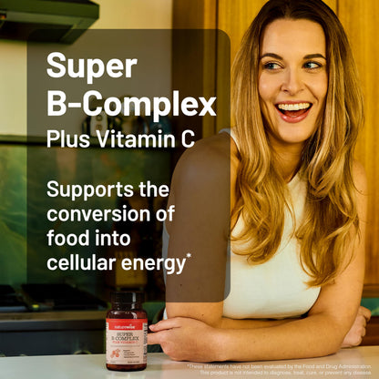 NatureWise clean label daily energy supplement bottle sitting on a bright wellness themed background