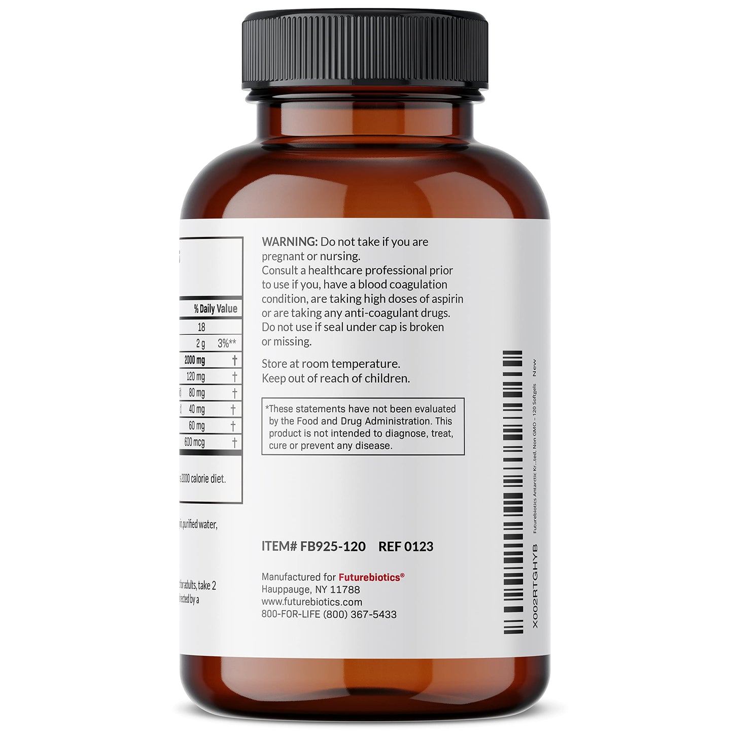 Authentic USA imported Futurebiotics Antarctic Krill Oil supplement bottle placed on a clean background