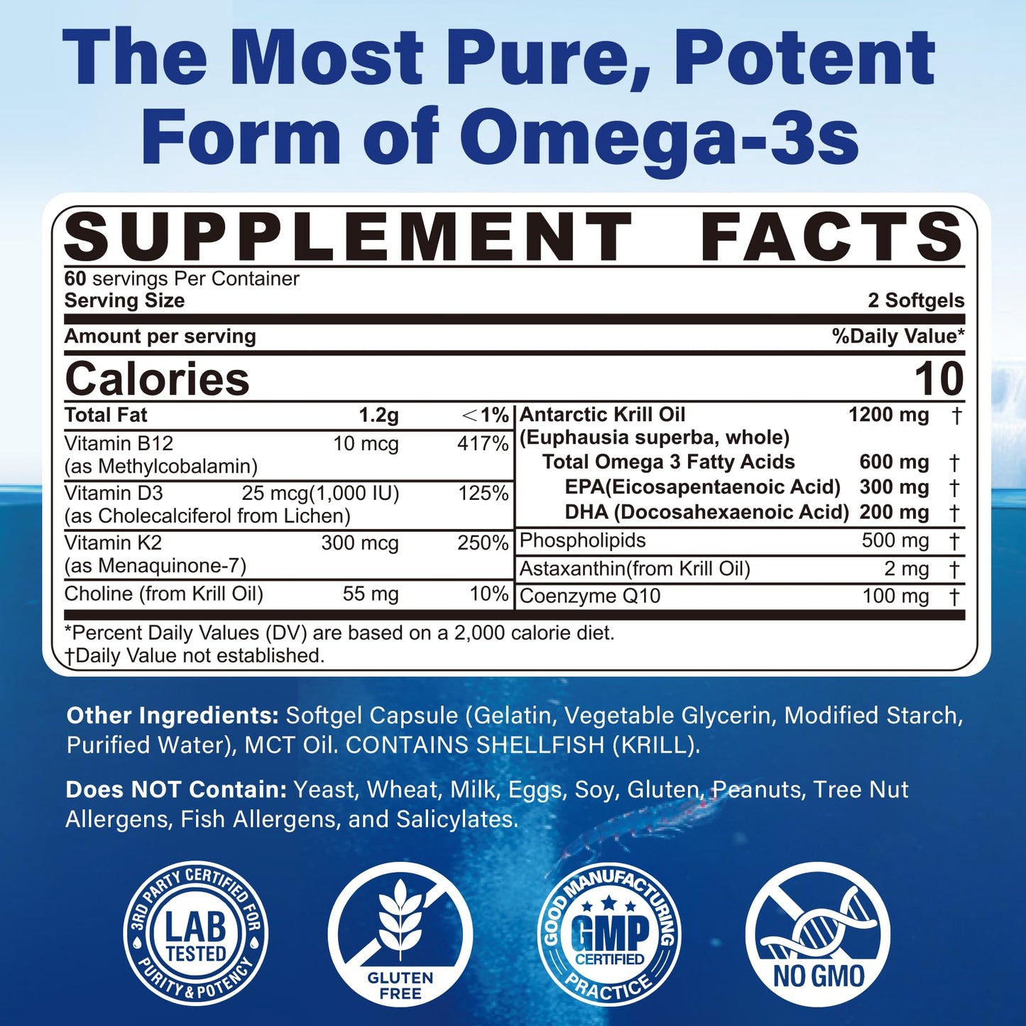 NEVISS pure krill oil bottle highlighting astaxanthin and marine phospholipids ingredients.