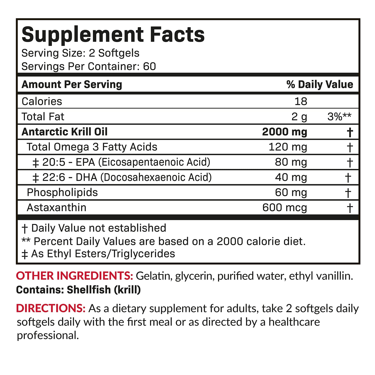 Futurebiotics Antarctic Krill Oil packaging emphasizing 2000 mg potency per serving with natural EPA and DHA