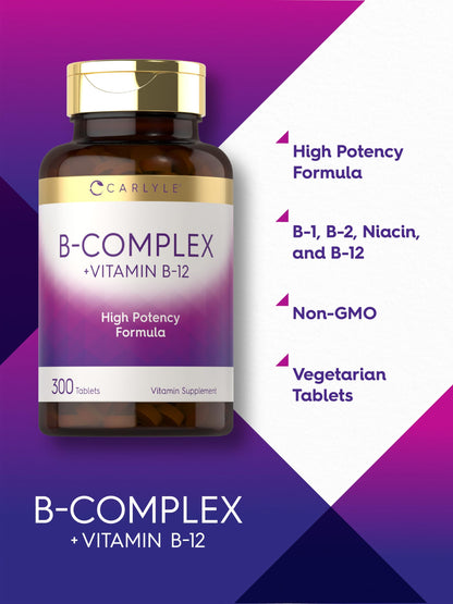 Authentic USA imported Carlyle B complex 300 tablets bottle for clean lifestyle wellness