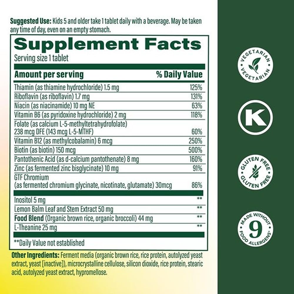 Supplement facts label details on MegaFood dietary supplement for children aged five and older