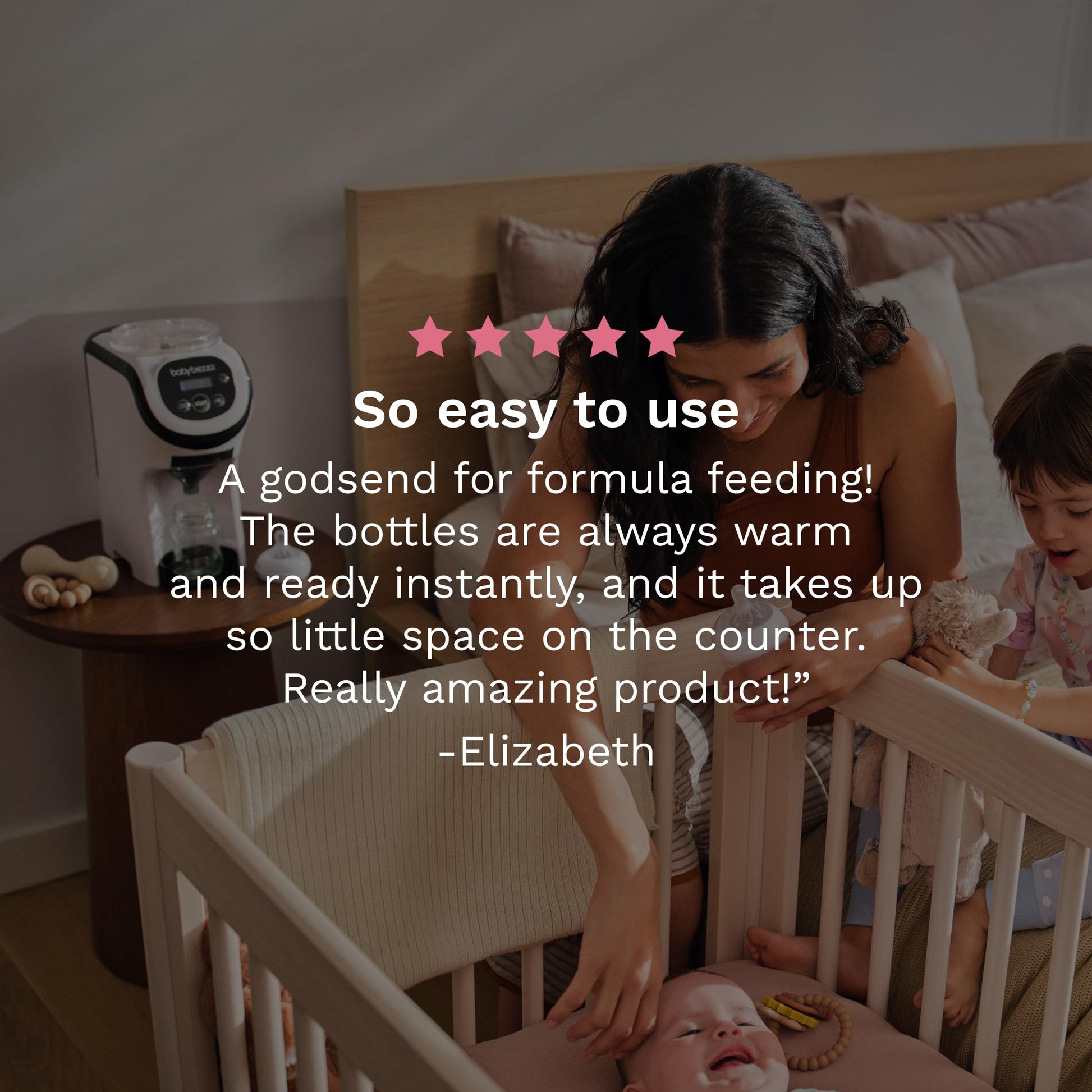 Baby Brezza Formula Pro Mini showing powder container and funnel assembly