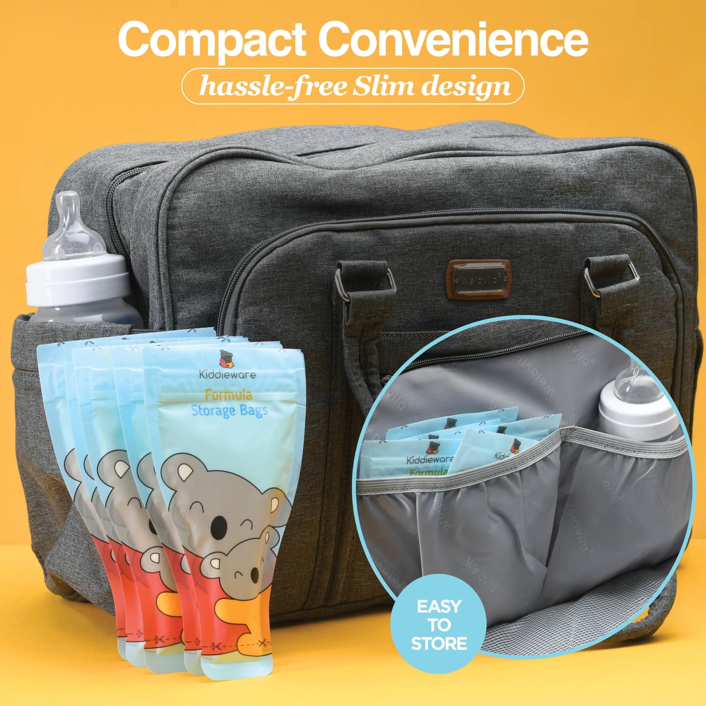 Authentic Kiddieware infant feeding accessories pack displaying food safe material certification
