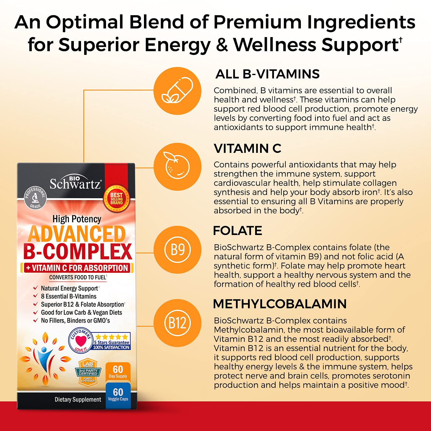 BioSchwartz premium vegetarian B complex supplement bottle showing sixty capsule count