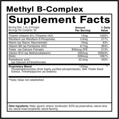 Quicksilver Scientific Liposomal Methyl B Complex liquid vitamin packaging details and pump dispenser.