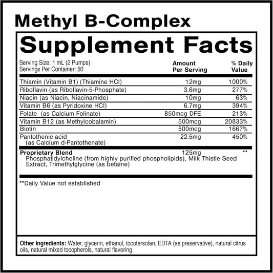 Quicksilver Scientific Liposomal Methyl B Complex liquid vitamin packaging details and pump dispenser.