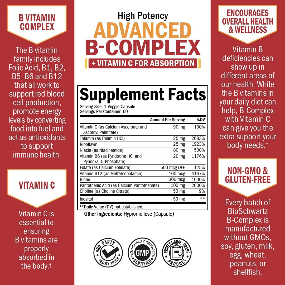 Non-GMO gluten-free daily Vitamin B complex for vegan and vegetarian diet support
