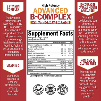 Non-GMO gluten-free daily Vitamin B complex for vegan and vegetarian diet support
