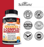 USA imported BioSchwartz advanced B complex bottle standing upright on clean surface