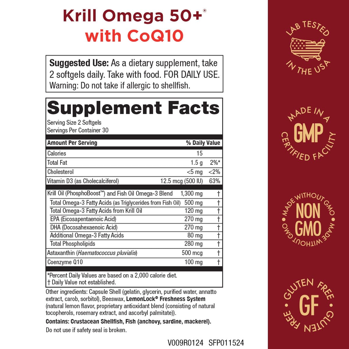 Purity Products Krill Omega 50 Plus supplement bottle side label