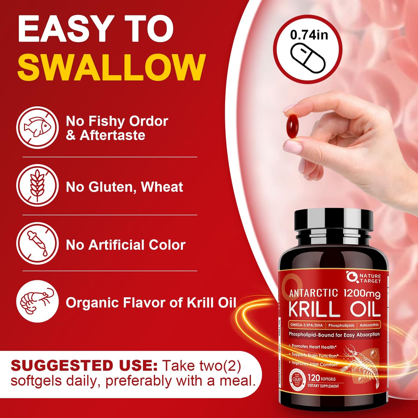 Easy to swallow krill oil softgels with no fishy aftertaste close up