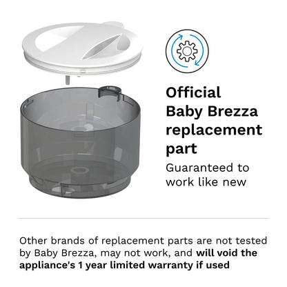 Imported Baby Brezza infant formula maker replacement components clean top view.
