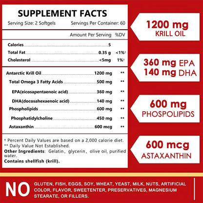 Antioxidant rich antarctic krill oil dietary supplement bottle layout