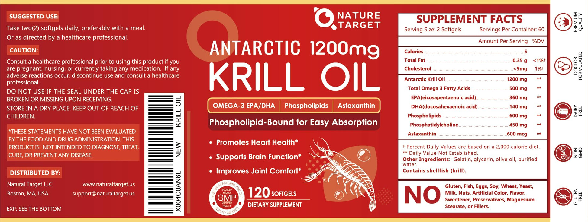 Authentic Nature Target krill oil 120 count bottle for 60 days supply