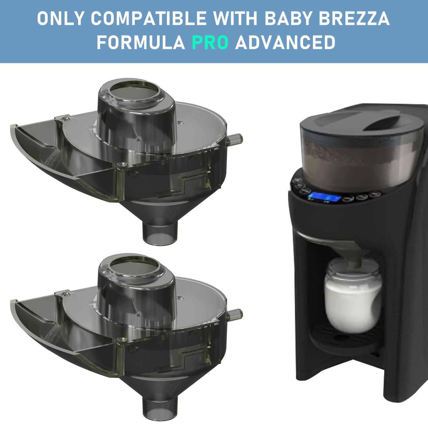 Mixzeny replacement funnel for advanced infant formula preparation machines close up view