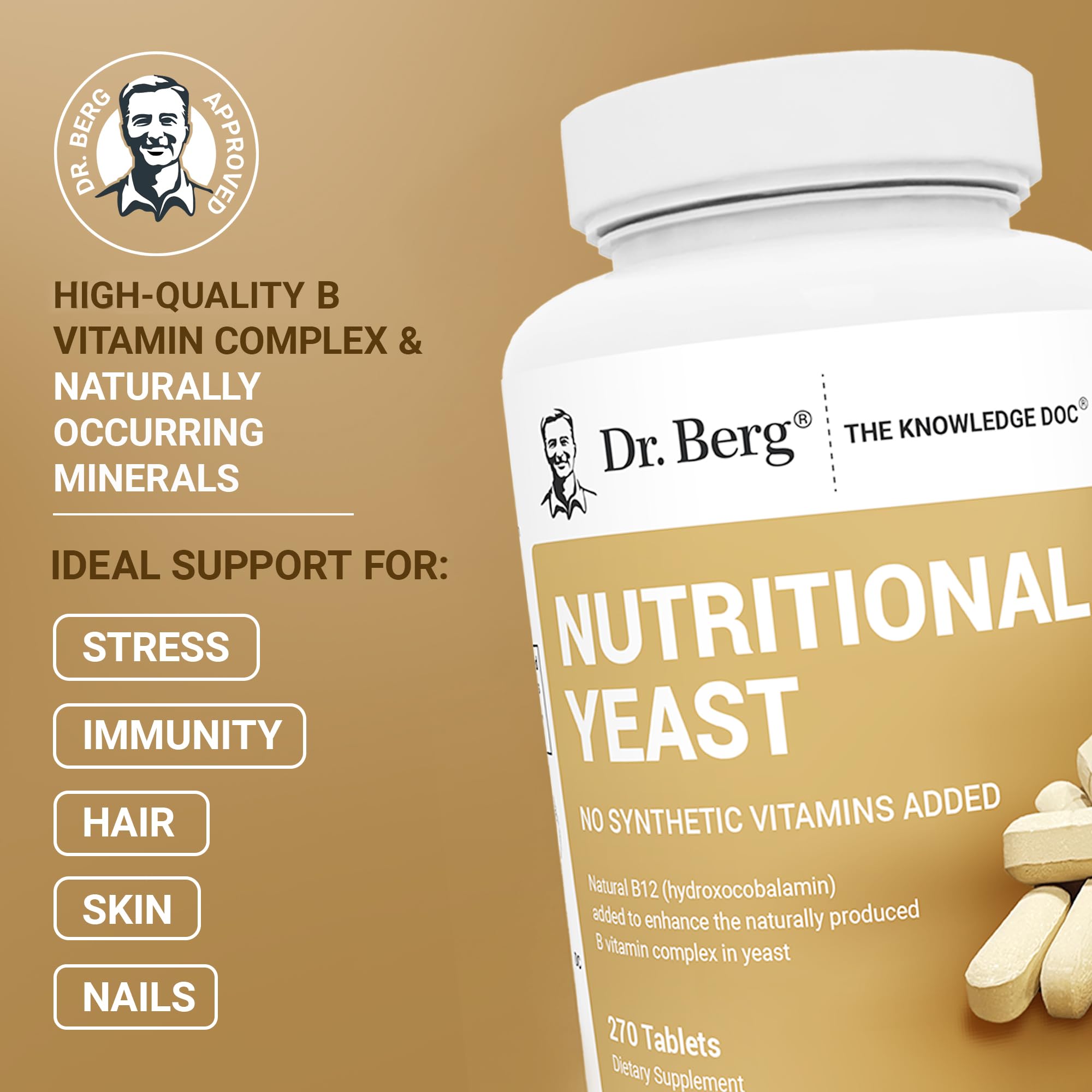 Dr. Berg non fortified nutritional yeast 270 vegan tablets packaging back labels