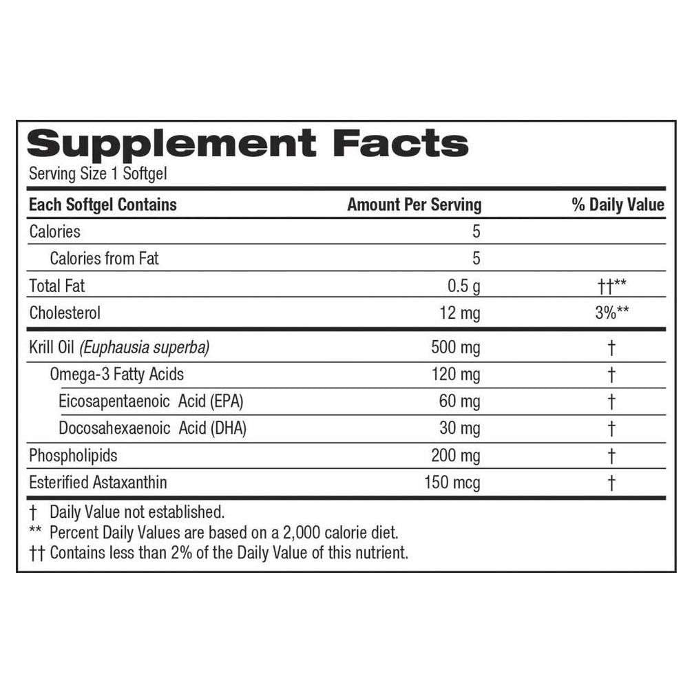 Kirkland Signature Krill Oil supplement facts and dosage label details