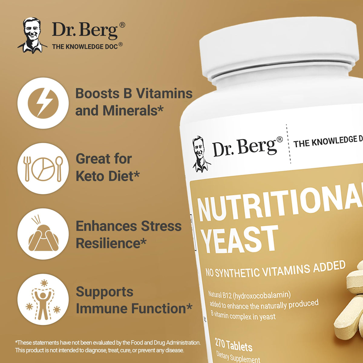Dr. Berg organic vanilla flavor chewable yeast supplements close up view
