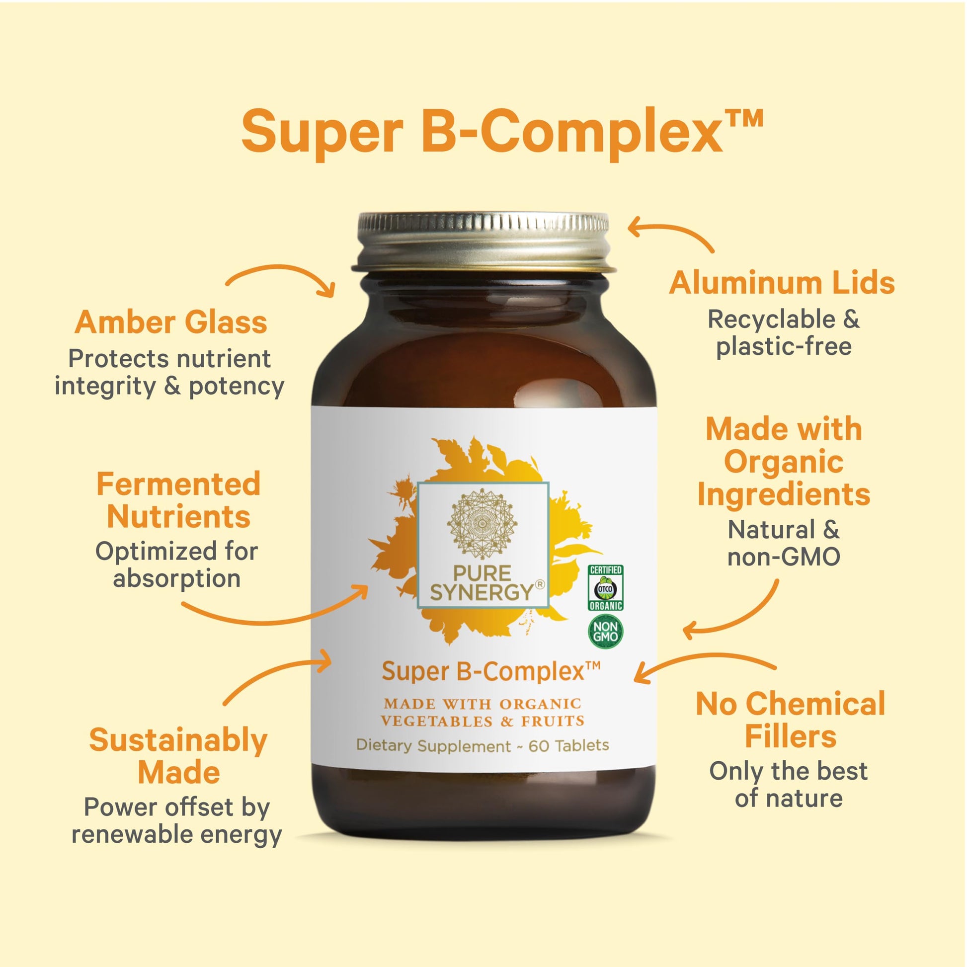 Certified organic vegan B complex tablets by Pure Synergy for stress relief
