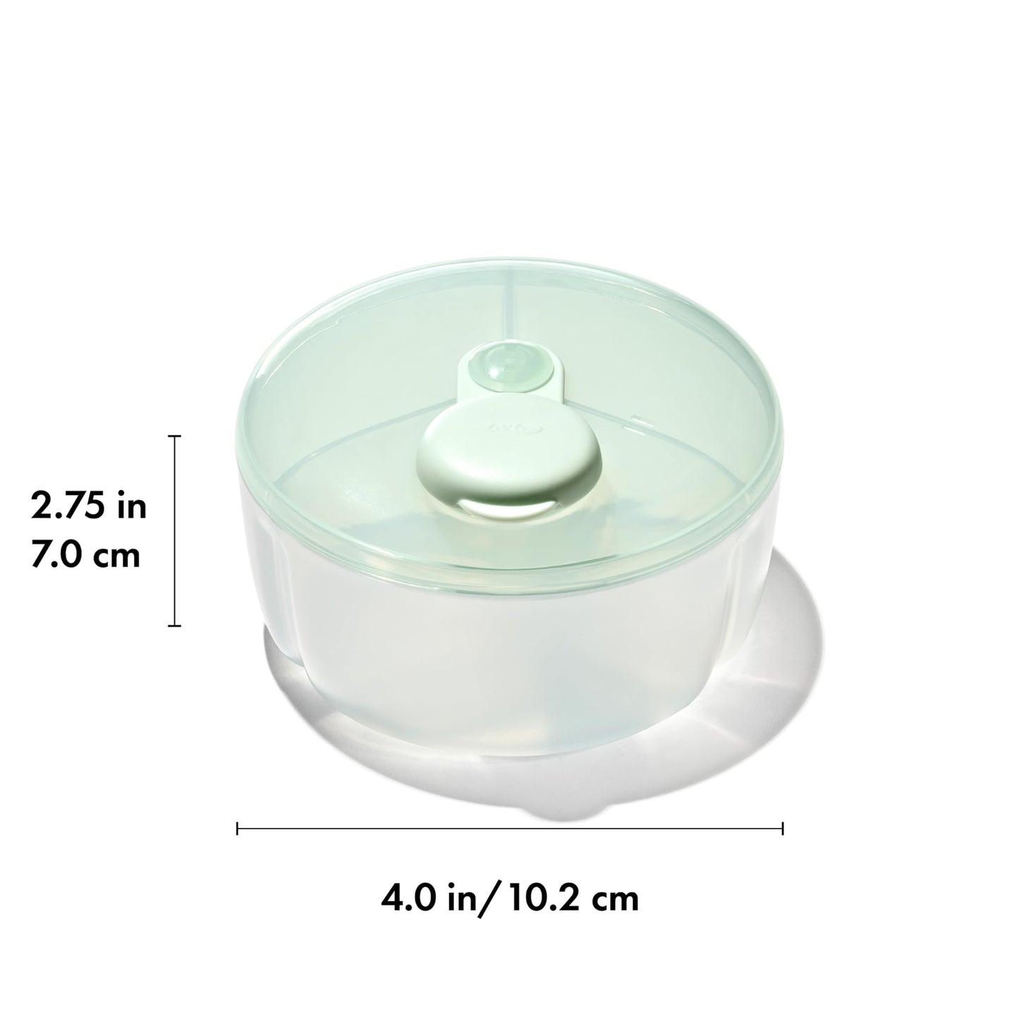 OXO Tot Baby Formula Powder Dispenser disassembled for easy top-rack dishwasher cleaning.