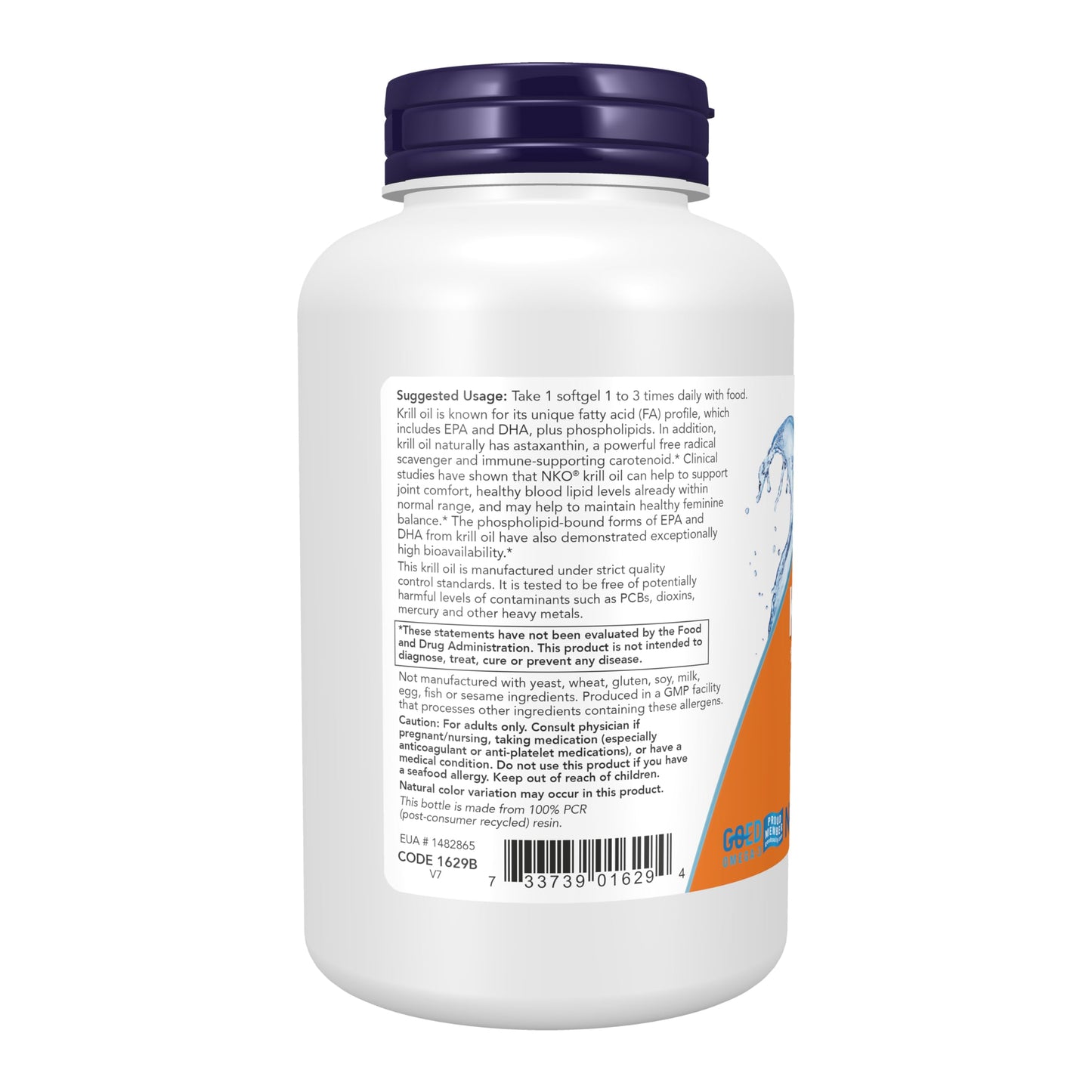 Premium USA imported marine omega three supplement bottle angle view