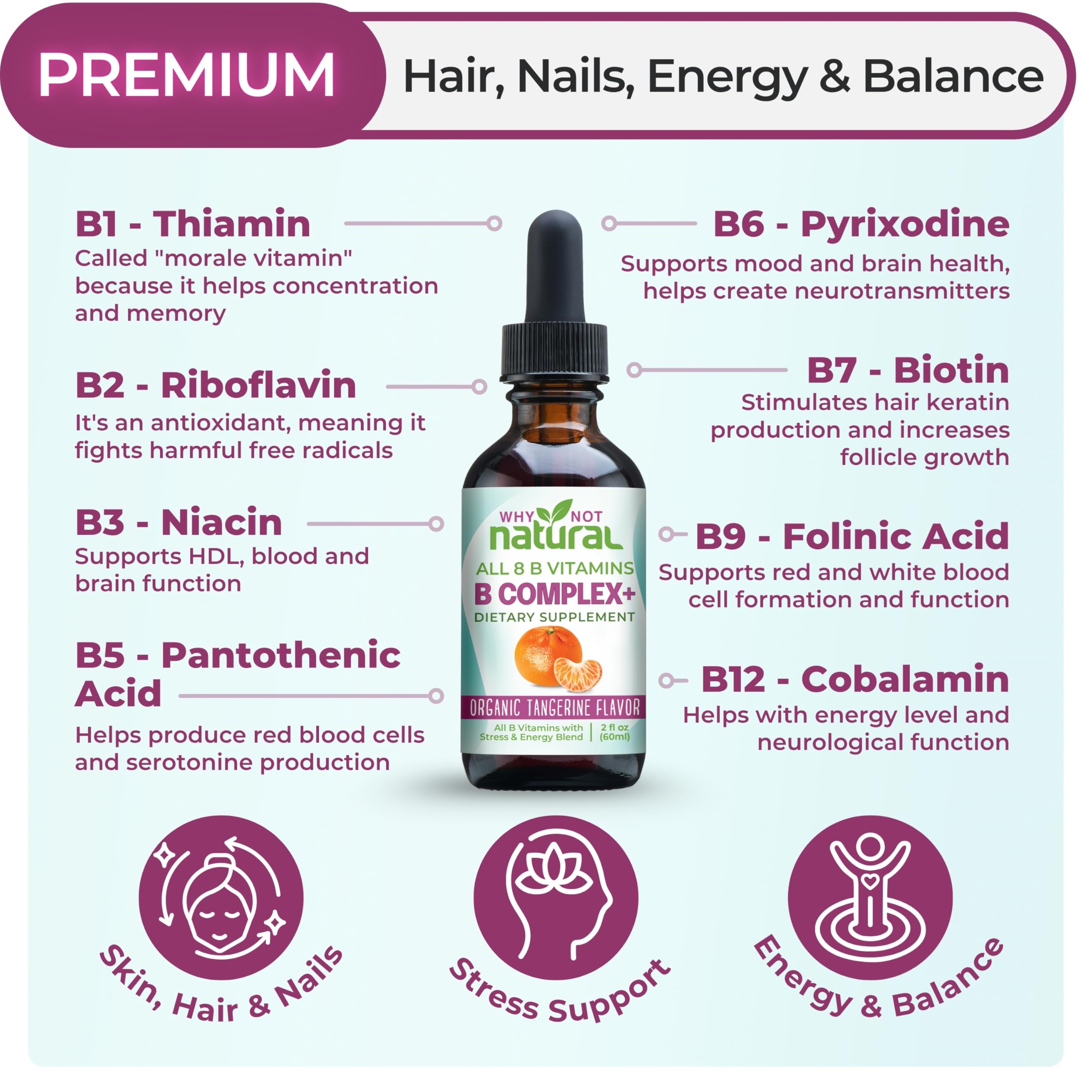 Sublingual vitamin B liquid dropper demonstrating easy dosage control.