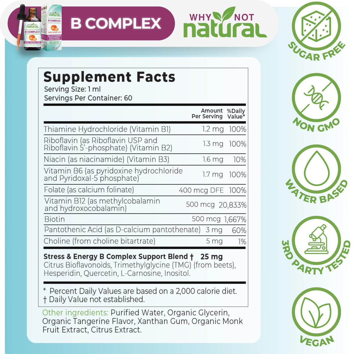 Premium vegan and non GMO seals on the Why Not Natural product label.