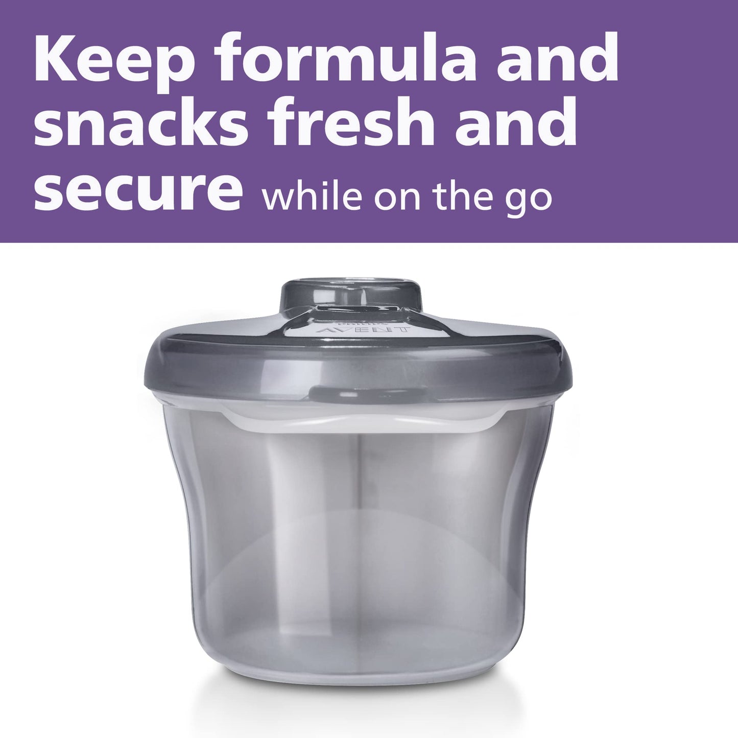 Philips Avent baby formula holder with rotating spill proof cap open