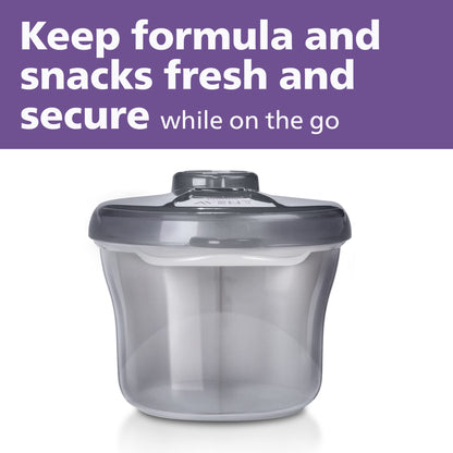 Philips Avent baby formula holder with rotating spill proof cap open