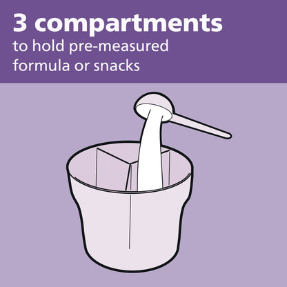 Philips Avent grey milk powder container separated into three compartments