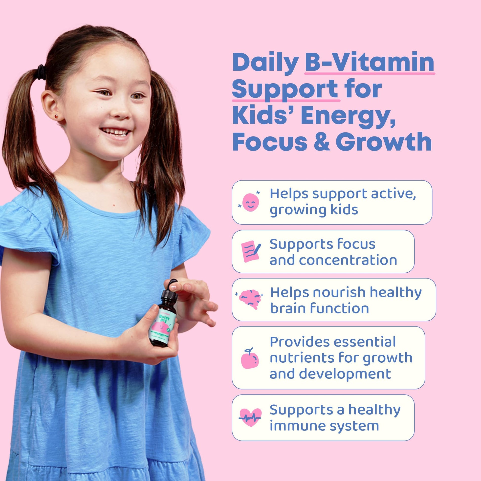 JoySpring children's liquid B12 drops sugar free supplement bottle on a clean background.