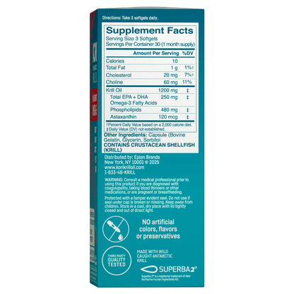 Kori Omega 3 supplement bottle showing small size mini softgel capsules details.