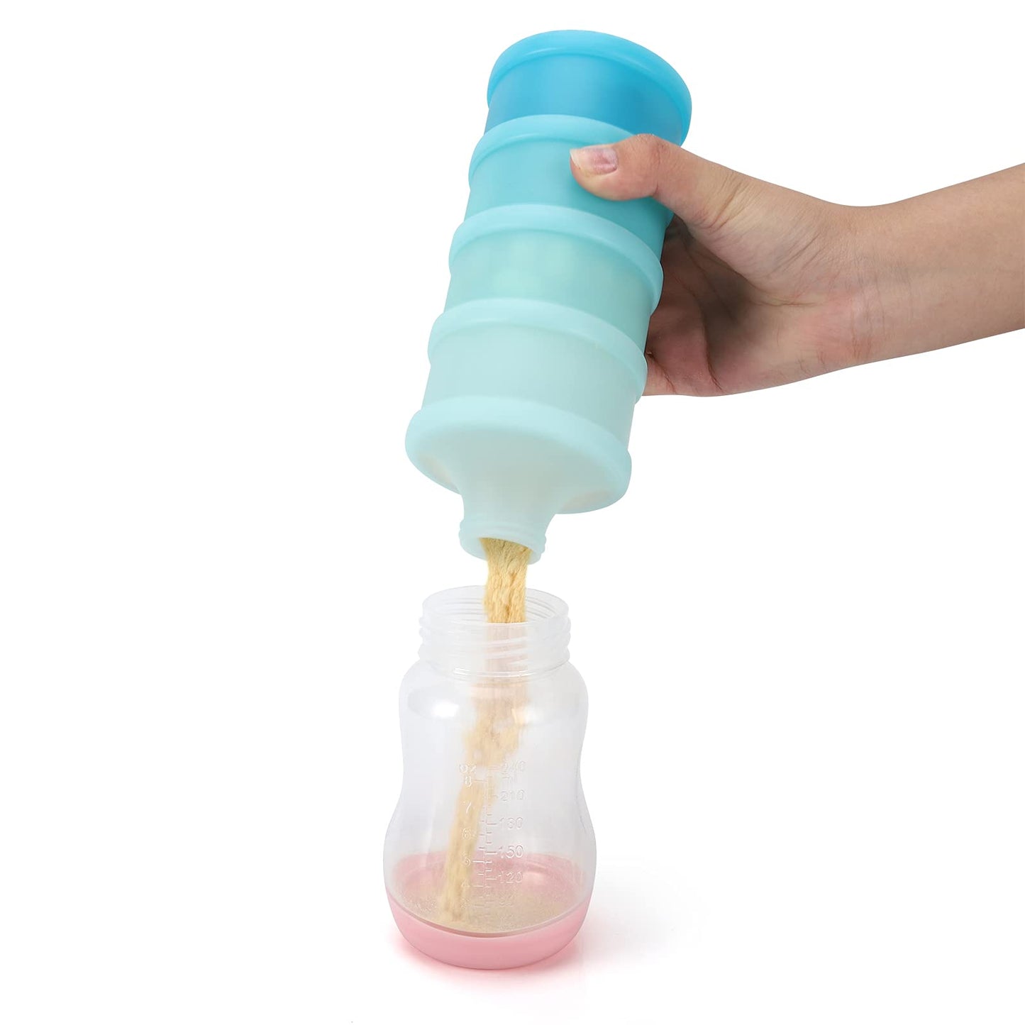 BPA free plastic formula container packed inside a modern diaper bag