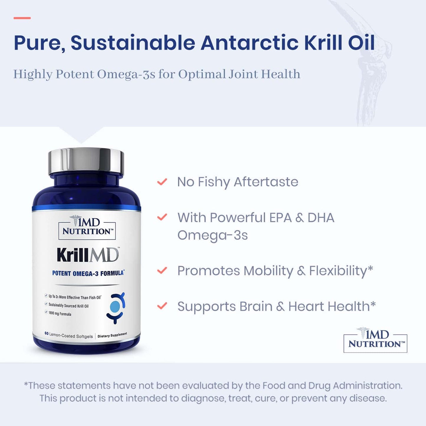 Authentic USA imported 1MD Nutrition KrillMD bottle displaying supplement facts panel