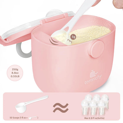 Termichy infant formula storage box with open lid showing separate scoop compartment