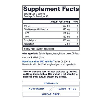 Premium 1MD Nutrition health supplement packaging showing 60 capsule count details