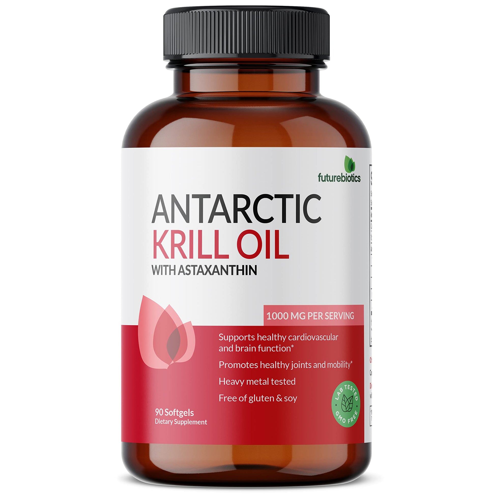 Premium imported Futurebiotics Krill Oil capsules close up demonstrating easy to swallow softgels.
