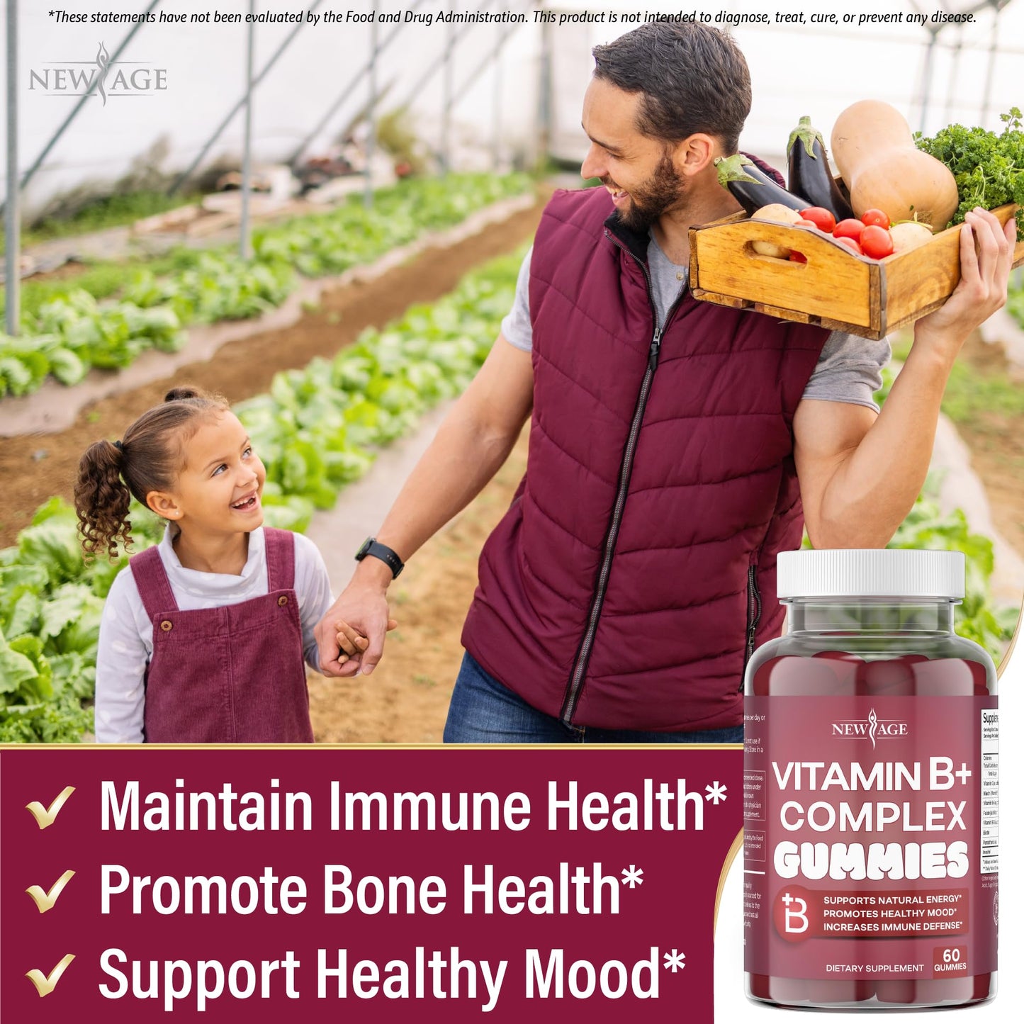 Supplement facts panel on the back of the New Age Vitamin B container showing ingredient dosages