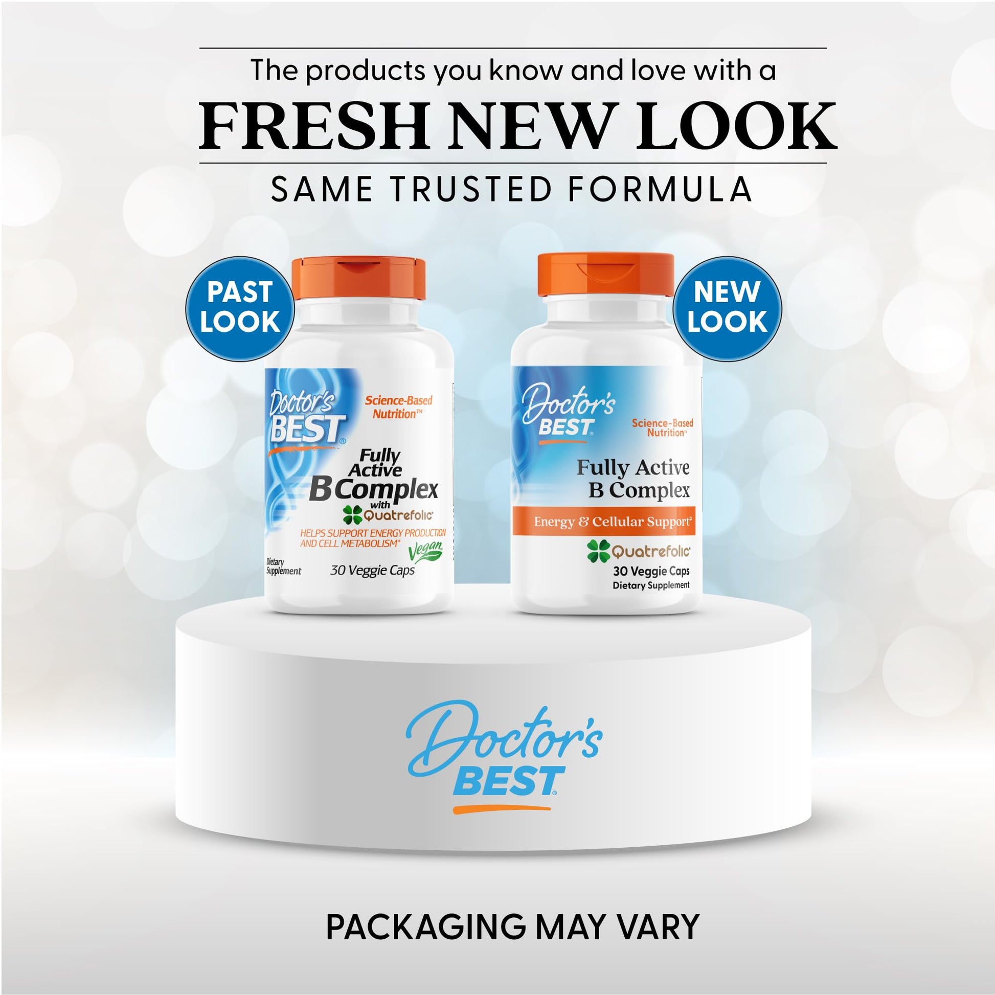 Doctor's Best Fully Active B Complex supplement facts panel detailing B vitamin dosages.